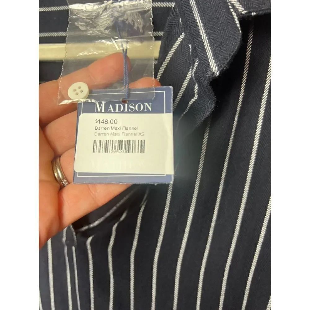 NWT Madison Mathews Darren Maxi Navy Flannel Dress Sz. XS - Picture 6 of 8
